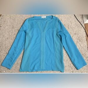 CALVIN KLEIN blue long sleeve pullover shirt top blouse small s 4 6